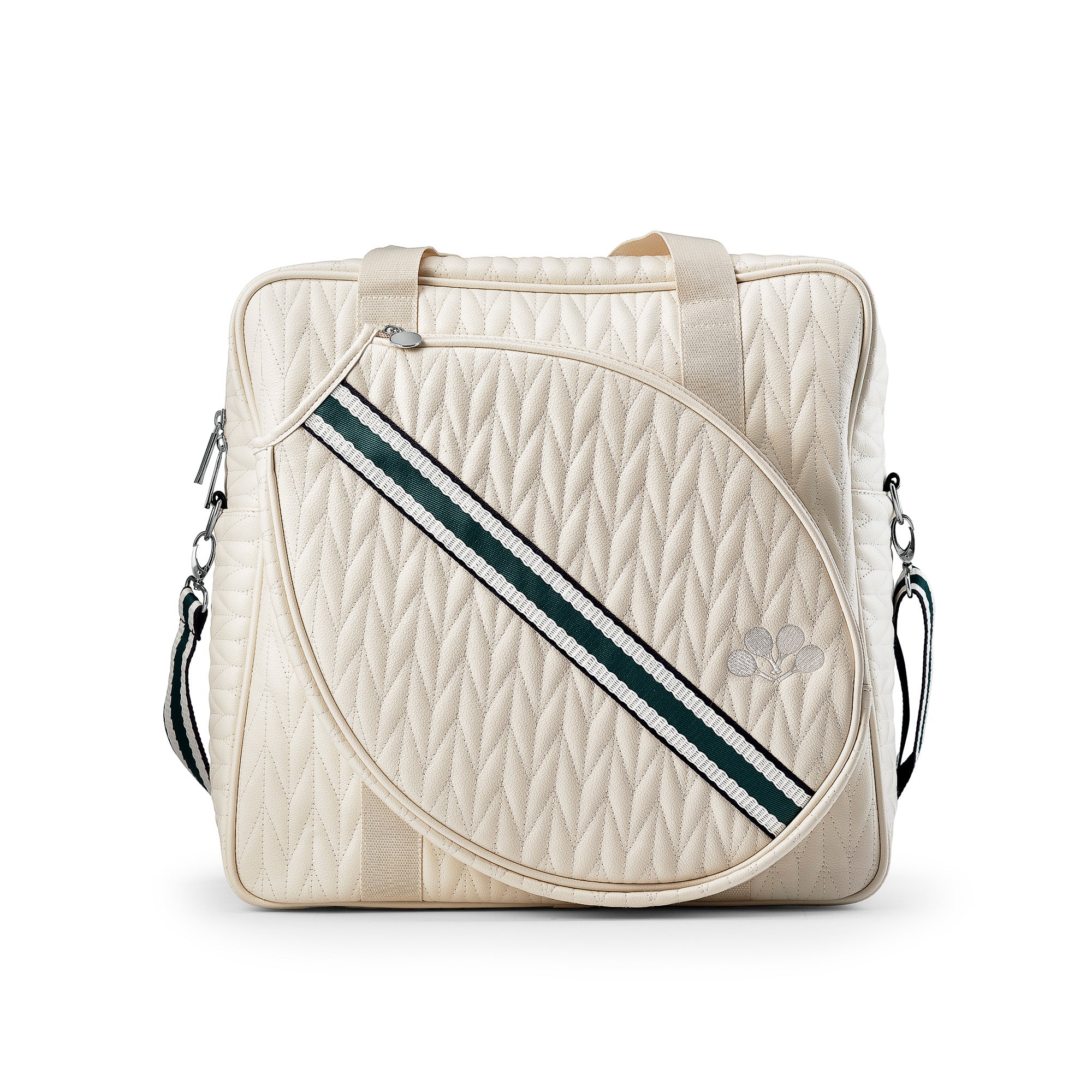 Esserly Tennis Bag Front in White and Green Webbing